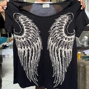 Women’s Black Blouse with Wings free kisses M Rayon/Spandex 95/5 Extra Soft